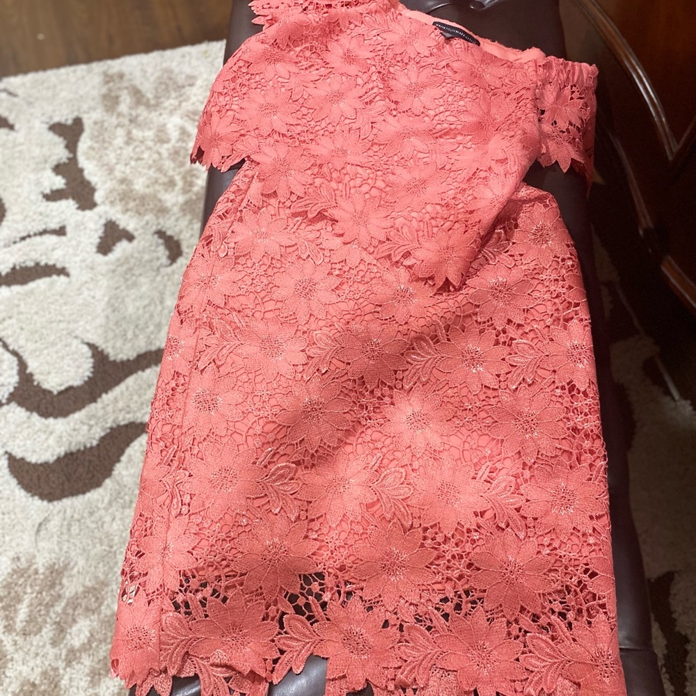 White House Black Market Coral Lace Skirt Set